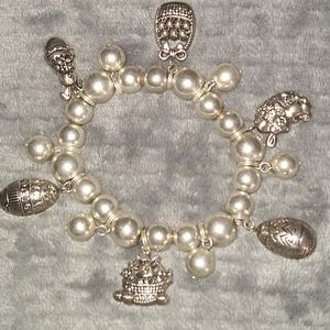 Beaded Silver Toned Stretch Charm Bracelet - Designed by BEST